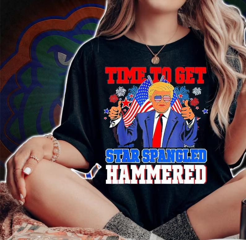Trump Merica 4th Of July Time To Get Star Spangled Hammered T-Shirt woman shirt