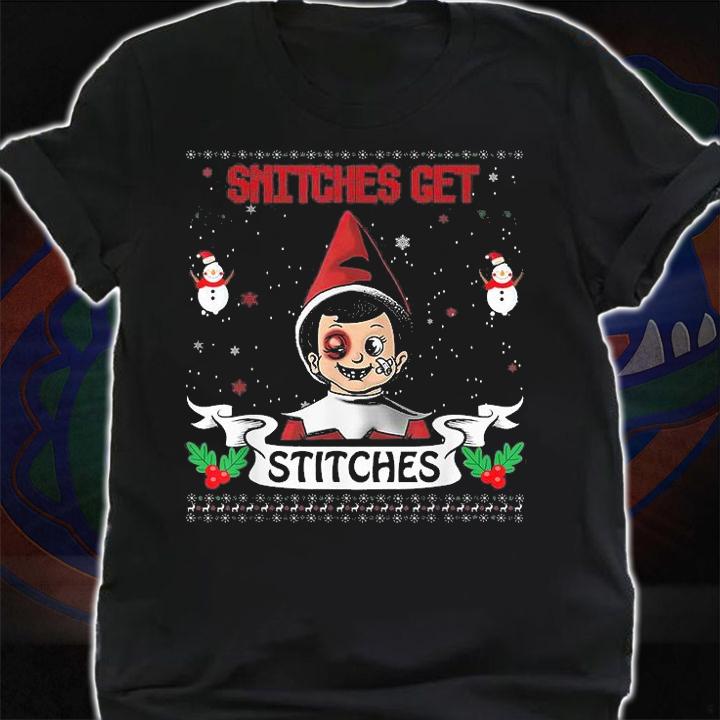 Snitches Xmas Get Stitches Ugly Elf Christmas T-Shirt shirt