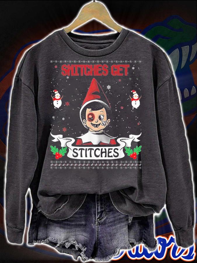 Snitches Xmas Get Stitches Ugly Elf Christmas T-Shirt sweatshirt