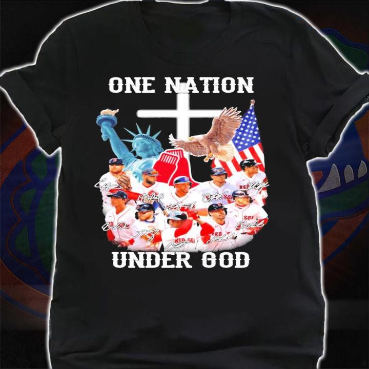 Boston Red Sox one nation under god signatures shirt
