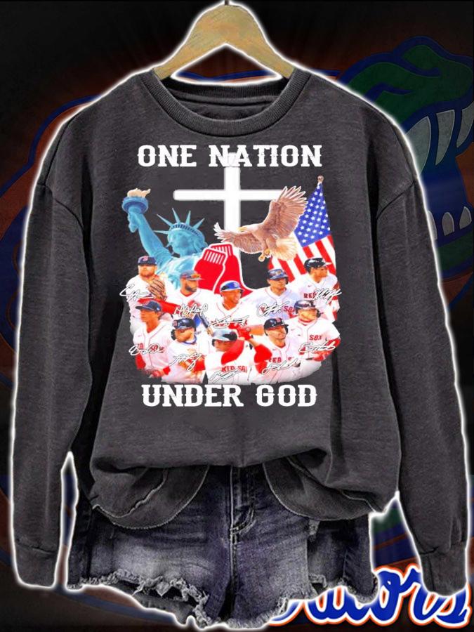 Boston Red Sox one nation under god signatures shirt