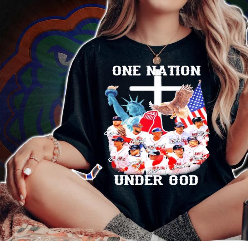 Boston Red Sox one nation under god signatures shirt