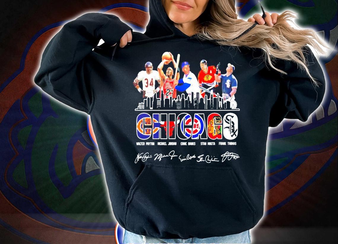 Chicago city Walter Payton Michael Jordan Ernie Banks Stan Mikita Frank Thomas signature shirt hoodie