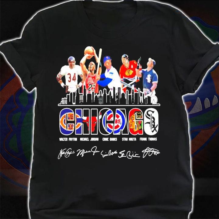 Chicago city Walter Payton Michael Jordan Ernie Banks Stan Mikita Frank Thomas signature shirt shirt