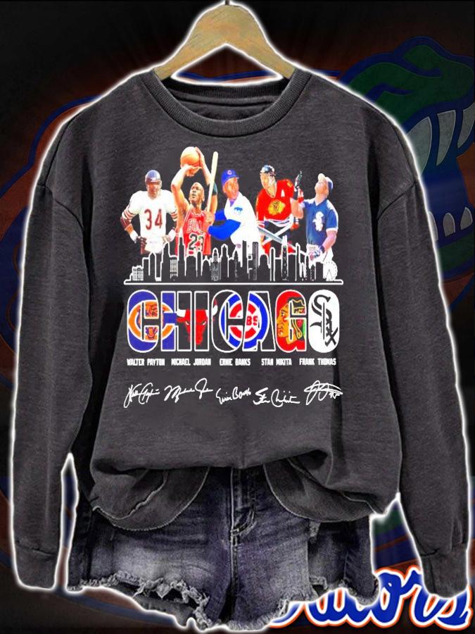 Chicago city Walter Payton Michael Jordan Ernie Banks Stan Mikita Frank Thomas signature shirt sweatshirt
