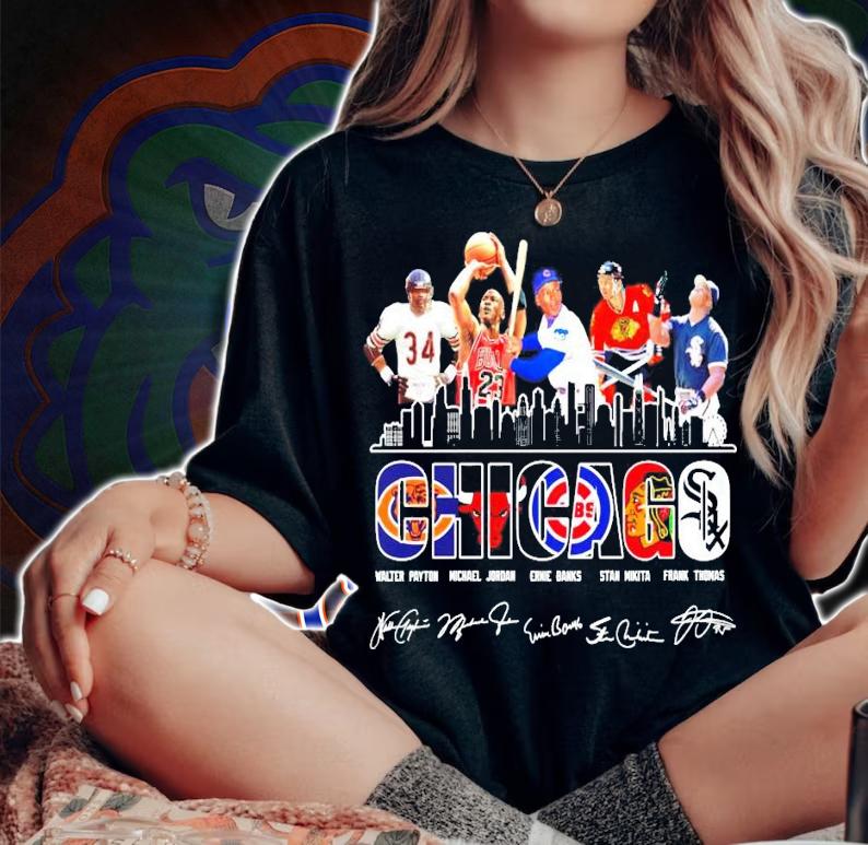 Chicago city Walter Payton Michael Jordan Ernie Banks Stan Mikita Frank Thomas signature shirt woman shirt