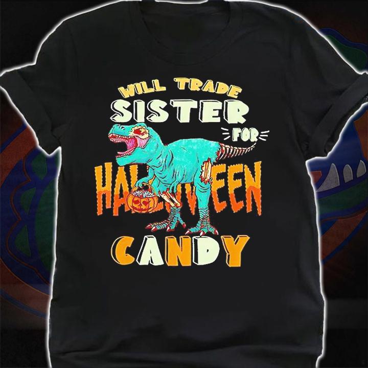Halloween T-Rex will trade sister for candy matching T-shirt