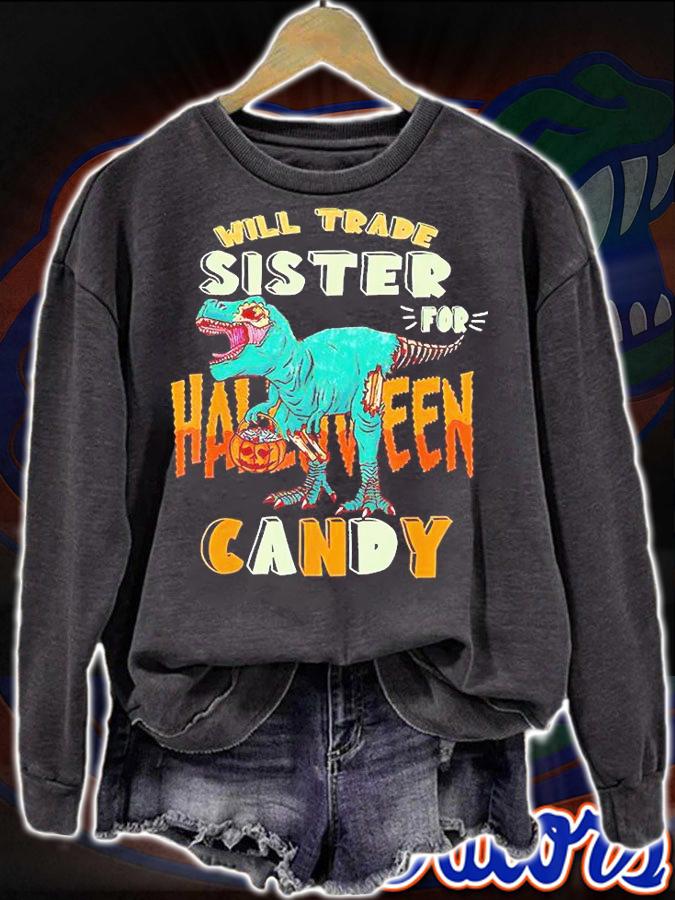 Halloween T-Rex will trade sister for candy matching T-shirt