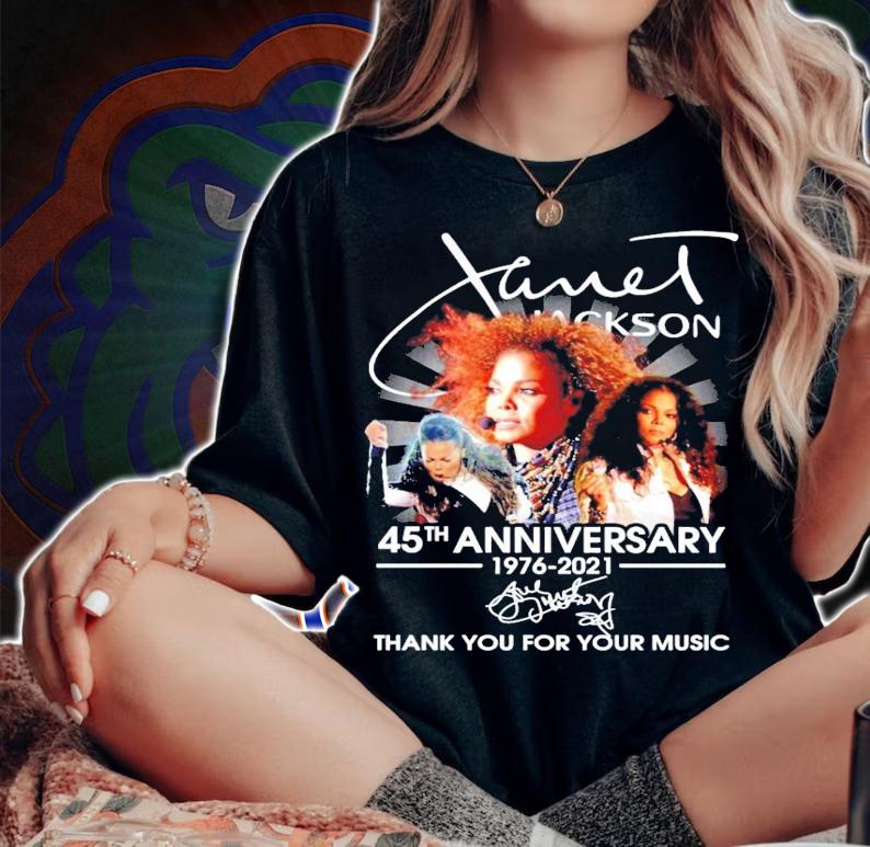 Janet Jackson 45th anniversary 1976-2021 signature thank you for your music shirt