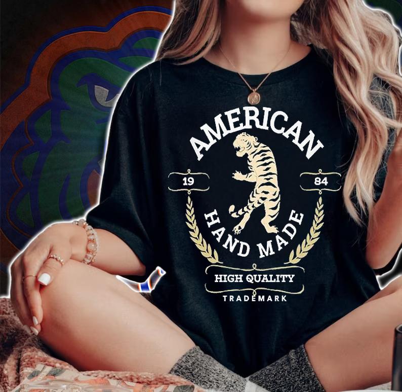 American 1984 Hand Made High Quality Trademark Wild Tiger Vintage poster 60s T-Shirt woman shirt