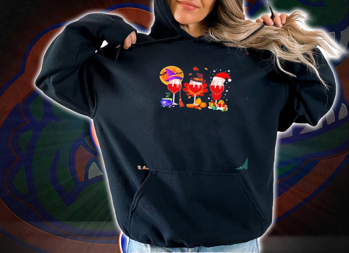 Glass of wine Happy Hallothanksmas shirt