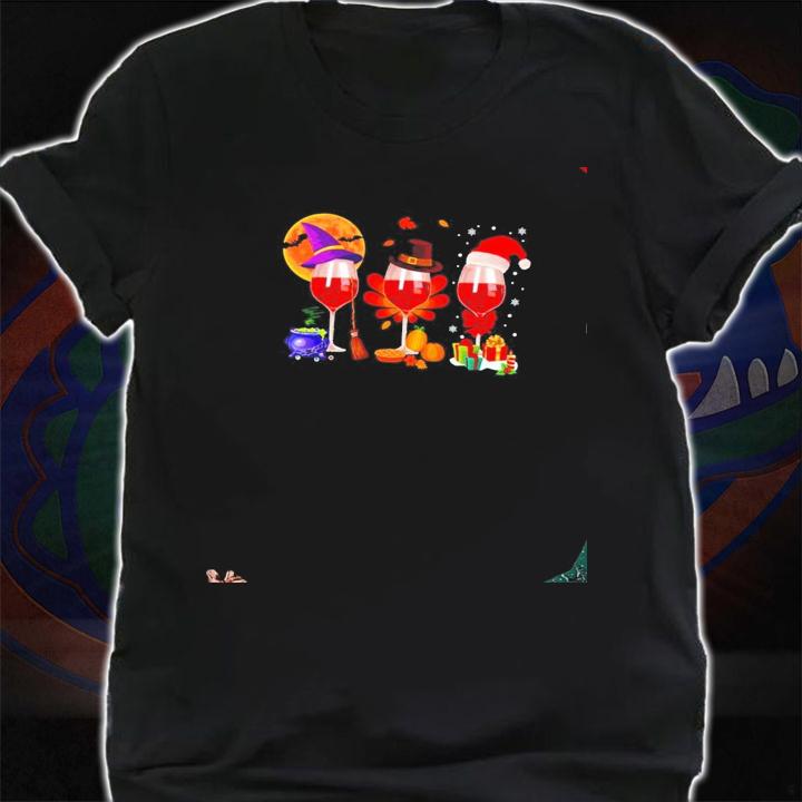 Glass of wine Happy Hallothanksmas shirt
