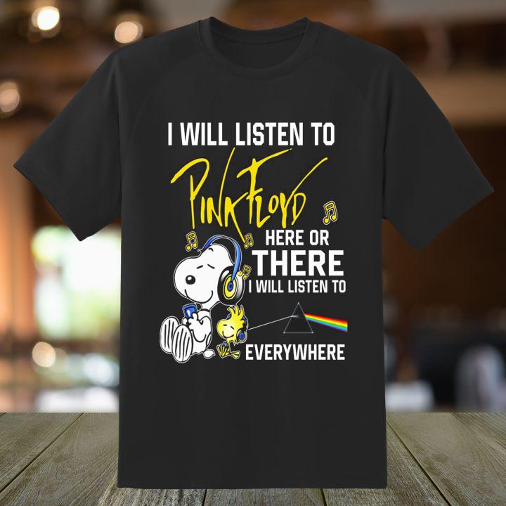 Official Snoopy And Woodstock I Will Listen To Pink Floyd Here Or There Everywhere T-Shirt