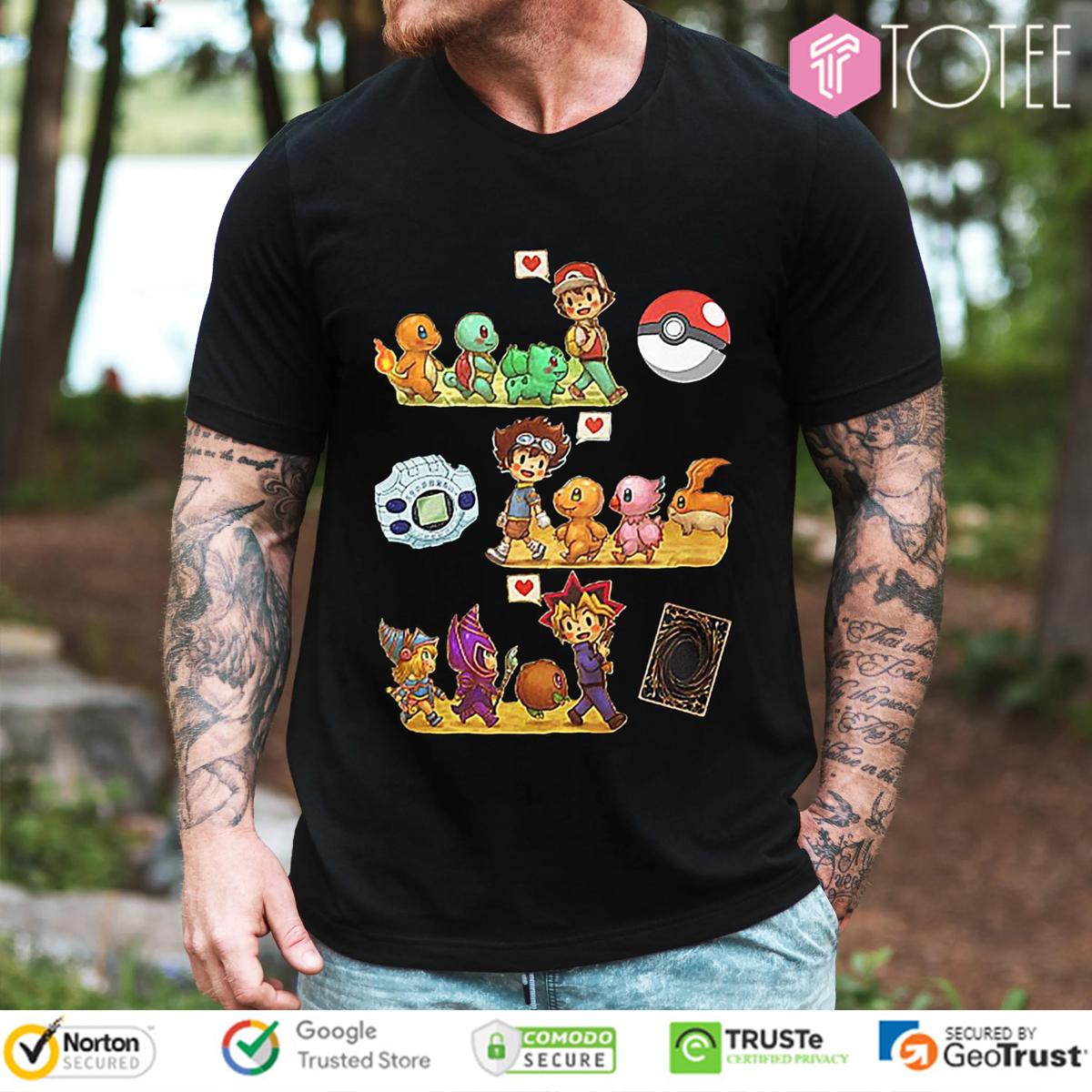 Satoshi Pokemon Yagami Taichi Digimon Adventure Yami Yugi Yugioh T-Shirt