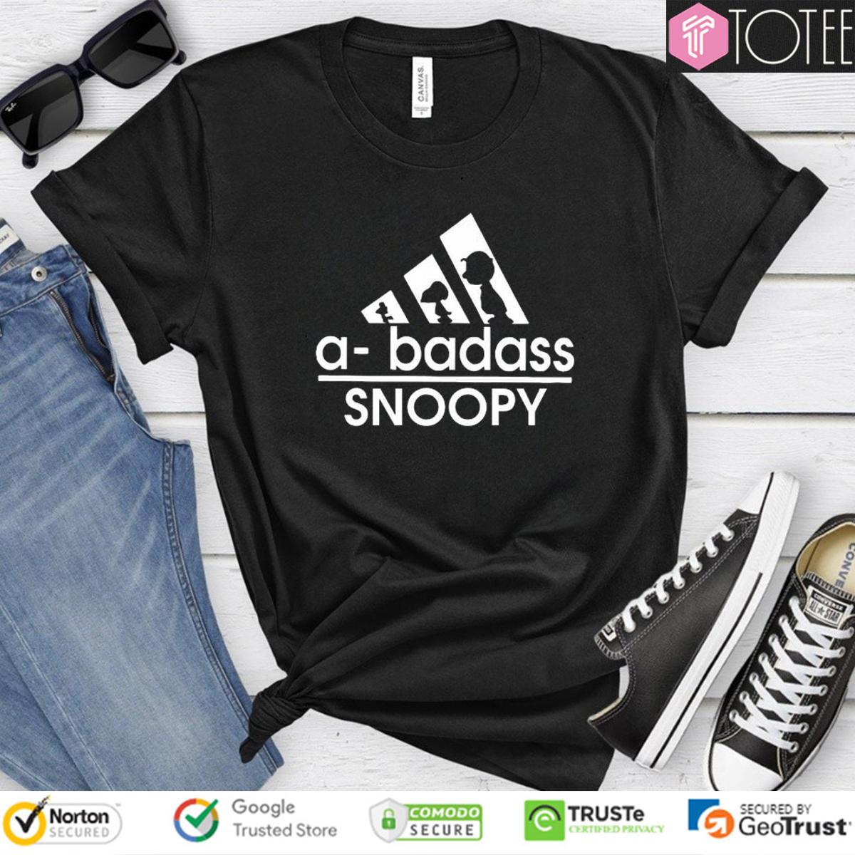 Peanuts Snoopy Woodstock Charlie Brown A-Badass Parody Adidas Logo T-Shirt
